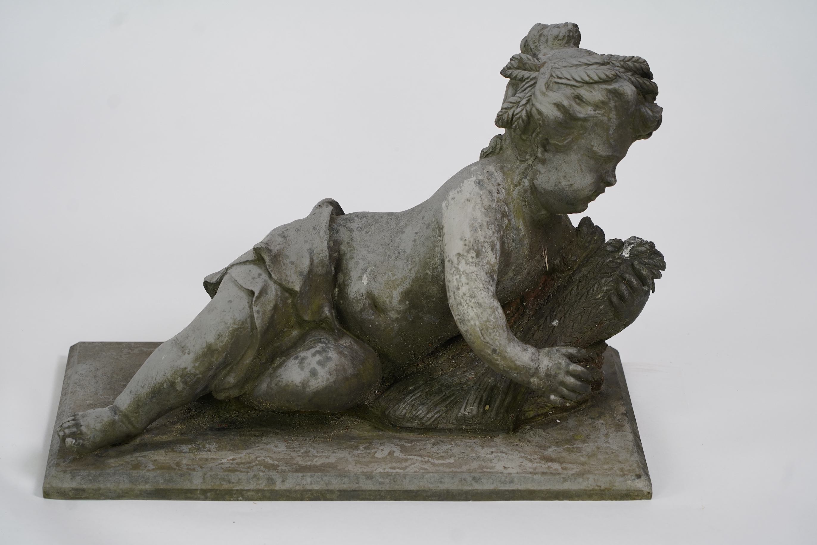 A pair of simulated lead garden sculptures, Emblematic of Summer and Autumn